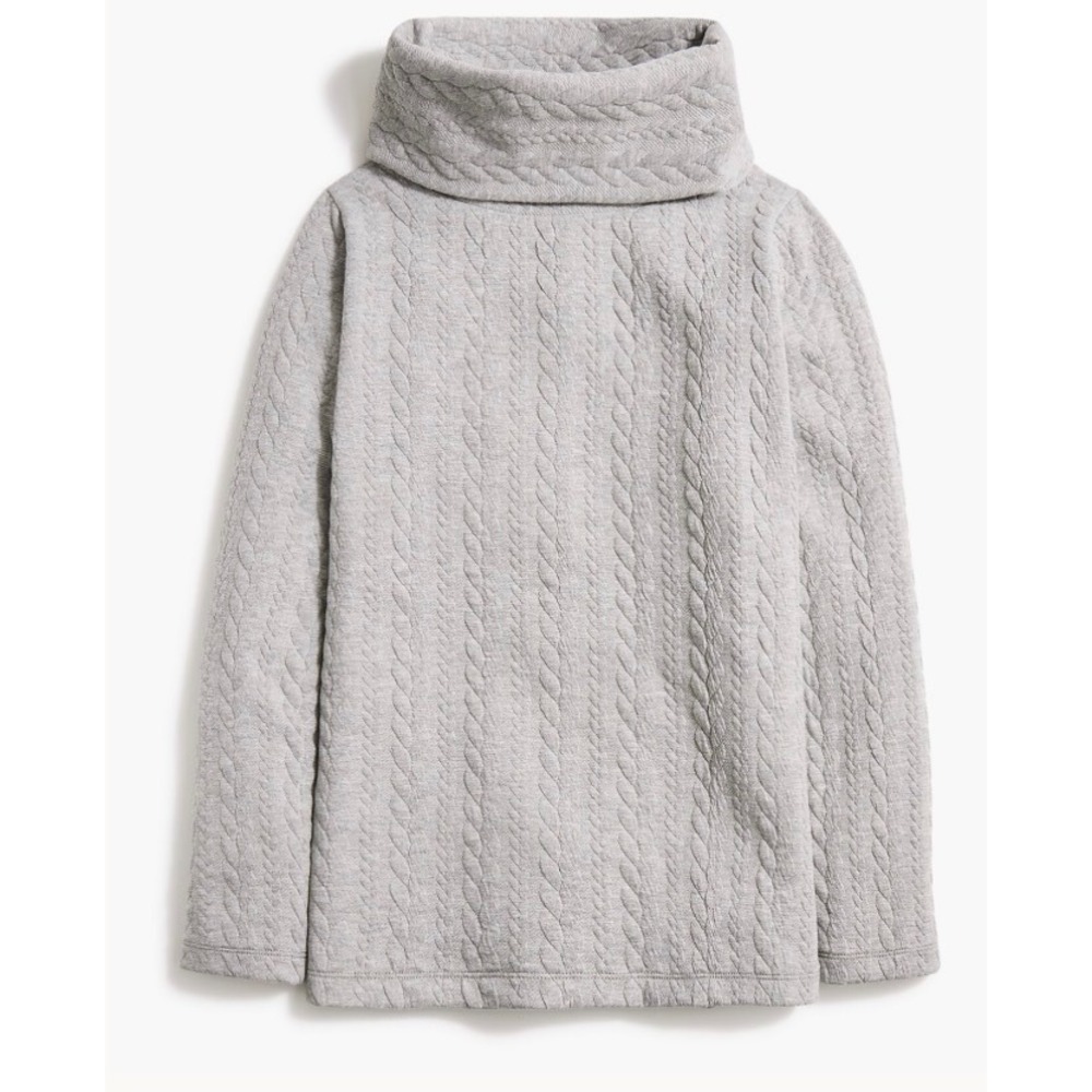 J.Crew Heather Grey Cable Knit Cowlneck Top Long Sleeve Slightly Loose Fit Large